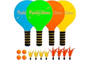 INPODAK Beach Ball Game Set, Beach Ball Racket Set pour Enfants, 4 Raquettes, 8 Volants, 4 balles, Jeu de Paddleball, Jeu de Plage pour Les familles(Orange Jaune,Bleu Vert, 2 Ensemble)