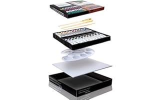 MORGICO Set Professionali di Colori Acrilici per Dipingere su Tela - 24 Tubi di Vernice Acrilico, 3 Penneli, 1 Tele, 1 Tavolozza per Dipingere - Colore per Tessuti, Ceramica Senza Cottura, Legno, Vetro, Gesso