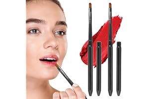 STYQUENZER Lot de 2 pinceaux à lèvres avec capuchon, mini applicateur plat pour crème brillante, pinceau à lèvres professionnel, anti-cernes, réutilisable, outils de maquillage pour femmes (noir)