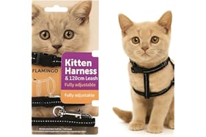Flamingo Gato Arnés con Correa Gatito Elza Negro 15-22cm 20-30cm 120cm 10mm