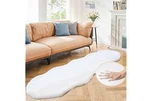 ORINOVA Teppich Schlafzimmer Flauschig Läufer 60x180 cm Weiß Fellteppich Kunstfell Teppich Weich Wohnzimmer Waschbar Fellform