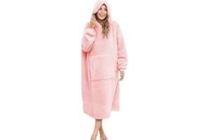ililmmoe Sherpa tragbare Decke, übergroße Kapuzenpullover, Sweatshirt, TV-Decke mit Langen Ärmeln und Tasche, Einheitsgröße, Rosa