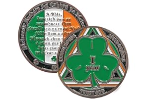 MYRECOVERYSTORE Green Shamrock Recovery Medallion in years 1-50 Serenity Prayer in Gaelic on rear