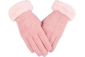 Zeltauto Women's Touch Screen Gloves Faux Suede Full Finger with Warm Plush Lining
