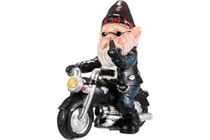 DSZEMIE Garden Gnome Ornaments, 13 cm Funny Gnome Riding Motorcycle, Outdoor Goblin Art Decoration, Biker Gnomes Garden Ornaments, for Patio Lawn Yard Art Decoration