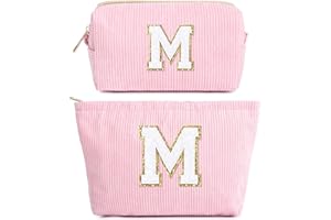 HAMATATA 2 Pezzi Borsa per Cosmetici Donna, Iniziale Pochette Trucchi Viaggio, Trousse Trucchi Organizer, Grande Rosa Beauty Case, Regalo Amica Compleanno Regalo Migliore Amica Donna Natale Laurea(M)