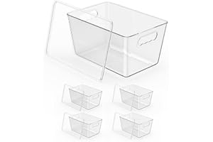KJIXYUNG Organizer Frigorifero, Contenitori Frigo Trasparente, Organizzatore Cucina per Dispensa, Armadietti, Ripiani, Bagno - Senza BPA (4er-Packmit Deckel L(29x19x15CM))