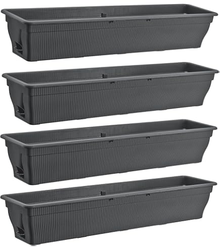 Lot De 2 Jardinières Balcon Ana 80 Cm Avec Soucoupe – Anthracite – Plastique PP Résistant UV – Fabriqué En UE – Drainage Personnalisable