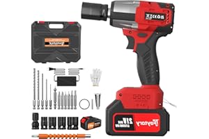 ROYALSWILL 21V Brushless Cordless Impact Wrench Car Repair Wheel Nut Gun 420 N.M High Torque Electric Impact Gun Power Wrench Electric Cordless Driver with 4 Sockets, 12 Driver Bits, Battery for Car Home, Red