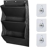 Godneei Hanging Shoe Rack with 3 Large Compartments and 4 Mesh Pockets, Fabric Shoe Rack for Motorhome Door, Space Saving (Bl