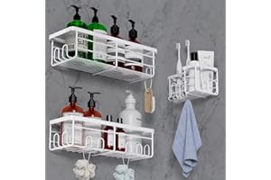 Lehuveky Duschablage ohne Bohren - 3 Stück Schwarz Duschregal - Rostfrei Badezimmer Regal mit Zahnbürstenhalter - Große Badregal Shampoo Halterung für Dusch