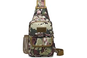 FANDARE Sac Poitrine Tactique Militaire Bandoulière Homme Femme Randonnée avec USB - Sacoche d'Epaule pour Voyage Sports Travers Cyclisme Moto Sling Crossbody Bag Vert Camo
