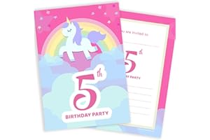 Olivia Samuel 20 x 5th Birthday Party Invitations from Unicorn & Rainbow Pink Invites - Ready to Write with Envelopes