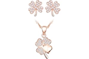 Yumilok-Collar de Mujer Pendientes de plata esterlina S925 Trébol de la Suerte Zirconia Set S925 Pendientes Planta Colgante Moda Collar