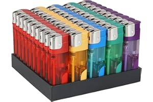Meown Multicolour Electronic Lighters, Refillable & Child Safe with Adjustable Flame, Transparent & Long-lasting, Ideal for BBQ, Camping & Kitchen (Pack of 10)