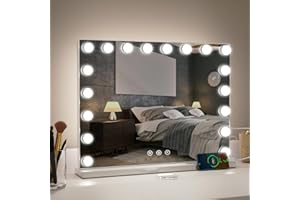 Teousev Hollywood Vanity Mirror, 50x40cm Large Makeup Mirror Lights with 14 Dimmable LED Bulbs 3 Lighting Modes, Tabletop and Wall Mounted Cosmetic Mirror for Home, Dressing Room