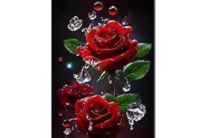 LARIAU Kit completo di pittura a diamante 5D fai da te, rosa rossa Diamond Painting, pittura diamante artigianato strass pittura per adulti, bambini, decorazione interna 12 x 16 pollici