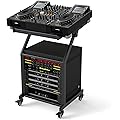 COSTWAY Rack Audio Professionnel à 2 Niveaux, Support pour Table de Mixage DJ 9U avec Barres Transversales Réglables roulettes Verrouillables, Chariot de Scène à roulettes pour Studio Bureau