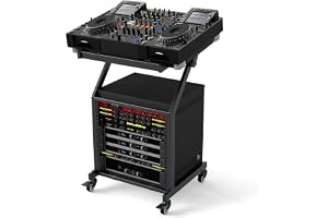 COSTWAY Mobil rack vagn, DJ-ljudstativ 30 höjdenheter, DJ-styrenhetsstativ med justerbara tvärstag och låsbara hjul, HiFi-rac