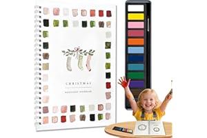 VLYX Kit Papier Aquarelle - Set de Peinture 12 Couleurs Facile pour Débutants avec Livrets Thématiques de Noël pour Adultes, Ados et Enfants