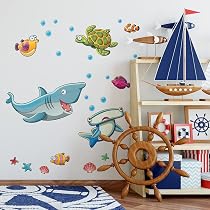 Stickers Muraux Feutre 4 Pièces - Tableau Memo Repositionnable - Déco Poisson Cartoon