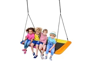 BROLTEJA 59.3"*31.9" Rectangular Tree Swing, 660Lb Weight Capacity, 900D Waterproof Oxford fabric Platform Swing Seat with Adjustable Ropes, Safe and Durable Swing Seat for Children (Rainbow-Rectangle)