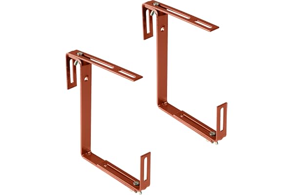 Xclou Support pour jardinière couleur terre cuite - Support de bac à fleurs robuste et réglable en largeur- Accroche jardinière en métal pour le balcon
