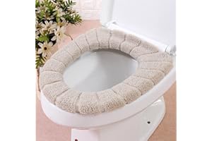 Junjie Toilet Seat Warmer Covers,Plush Toilet Seat Pad,Bathroom Soft Thicker Warmer Stretchable Washable Cloth Toilet Seat Cover Pads (Beige)