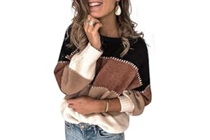 UMIPUBO Maglione Donna Chic Oversize Maglione a Maglia Colorblock Morbido Righe Pullover Casual Knitted Bluse Manica Lunga Moda Girocollo Tops Maglieria per Autunno Inverno Felpe Ragazza
