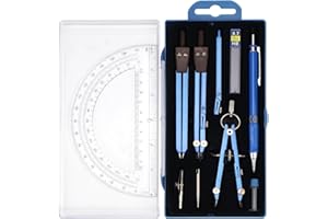 WPPQWP Zirkel-Set Geometrieset 10-Teilig, Zirkel Mit feststellrad mit Geodreieck, Ersatzbleimine, Geometrie Set für Geeignet um Präzision zu erschaffen(Blau)