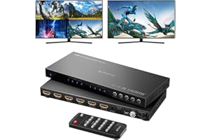PORTTA 4K HDMI Multiviewer Switch 4x2 con PIP, Porta Quad Multi Viewer Switcher 4 in 2 con Toslink, supporto audio da 3,5 mm Supporto 4K 30Hz, 6 modalità di visualizzazione, Downscaler per PC, DVD