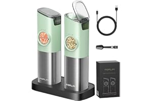 FORLIM Moulin à poivre et à sel Rechargeable USB, Meulage automatique par gravité,commande à une main, grosseur réglable,couvercle anti-poussière automatique, Molin a sel,2 pièces(Vert menthe)