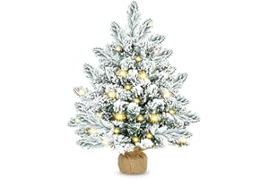 TIAZHAN Arbol De Navidad, Mini Árbol De Navidad Artificial De 20.0 In con Luces Led, Árbol De Navidad con Base De Arpillera, Árbol De Navidad De Escritorio para Decoración Navideña En Casa, Oficina