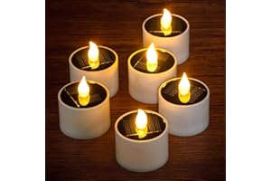 Yakpo Set di 6 candele riscaldatore a LED solare bianco caldo, impermeabili, ricaricabili, con effetto vacillante, a batteria, ideali per lanterne da giardino e decorazioni