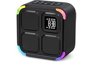 APUZOM Enceinte Bluetooth Portable avec Reveil, 30 Sons Apaisants Machine à Bruit Blanc avec Veilleuse 8 Couleurs, Haut-Parleur Bluetooth, Lampe de Chevet Réveil Matin, Cadeau Ado Garçon Fille