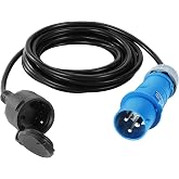 1m EEC Adapter Cable, 230V/16A/EEC Adapter Cable, with Contact Protection, 3 Pin Boat Adapter Cable, for Electricity Connecti