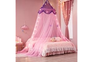 Beyeutao Princess Bed Canopy Star Light Bed Curtain Star Bed Canopy Mosquito Net Playing Games House Purple Dome Bed Canopy Bedroom Decoration Girls Daughter Present for Baby Kids Boys Gift.. (Purple)