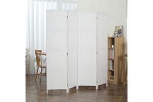 ‎MAKIKA Makika Trennwand/Raumteiler Faltbar aus Papier und Holz - Paravent Umkleide Sichtschutz Spanische Wand - 180 x 180 cm Raumtrenner 4 teilig Leinwand - Weiß Eckig