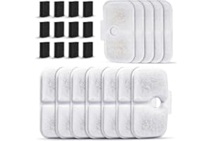 FENKABS 24 Stück Katzenbrunnen Filter für Petlibro 2,5 Liter Dockstream Trinkbrunnen PLWF005 / PLWF115 / PLWF105, 12 Filter und 12 Schwämme