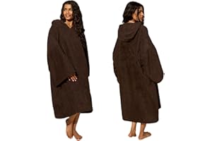 Brentfords Poncho à capuche pour adulte - Grande serviette de bain, natation, surf, plage - Microfibre absorbante - Pour femme et fille - Séchage rapide - Marron