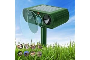 AKOFIC Ultraschall Katzenschreck, Solar Tiervertreiber Ultraschall Abwehr Wasserdicht mit Bewegungsmelder und Blitz, Marderschreck Solar Tierabwehr Hundeschreck für Garten Draußen Hunde Marder Vögel