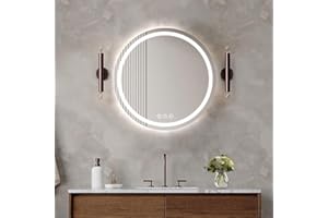 Ratsamee LED Bathroom Vanity Mirror with LED Lights - 500mm Round Anti-Fog Wall Mirror, 3-Color Dimmable Frontlit Illumination for Makeup, Wall Mounted Bathroom Lighting