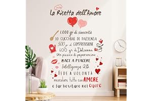 Gigio Store Adesivi murali frasi amore scritte adesive in italiano “La Ricetta dell’Amore” (60x40 cm) - decorazione murale fai da te per pareti soggiorno, cucina, camera da letto, bar, ristoranti