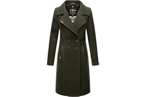 Navahoo Damski ciepły, klasyczny zimowy płaszcz wełniany, długi z kołnierzem, z klapami, wełniany, rozm. XS-3XL