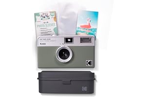 Kodak Film Camera 35mm - Ektar H35 Half Frame 35 mm Film Camera Bundle - Reusable Retro Camera with Steel Film Case Bundled with 100 4"x6" Moshify Picture Sleeves (Sage)