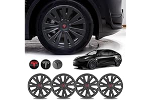 BONRYAN Jeu de 4 Enjoliveurs pour Tesla Model Y Enjoliveur de Rechange 19 Pouces ABS Couverture Noir Mat 2020-2023 Tesla Model Y Accessoires X Plaid Style