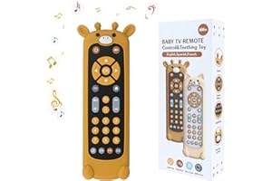 JoyJoyful Jouet Telecommande TV Enfant Bebe 1 an, 3 Langues Jeux Educatif Cadeau Fille 1 an pour Français/Espagnol/Anglais, Jouets Musicaux, Jouets d'apprentissage Précoce Einstein (Girafe Noire)