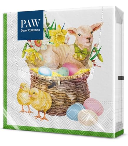 20 Tovaglioli Di Carta Pasquali 33x33 Cm Con Animaletti E Uova Dipinte – 3 Strati, Perfetti Per Déco, Centrotavola E Lavoretti Creativi