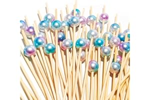 Janlifian Colorful Cocktail Sticks Pearls Gradient Cute Decorative Toothpicks for Fruit Food Drinks Party Birthday Wedding Disposable Bamboo Skewers 100PCS/Box