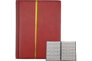 HAUTSTORE Album della Collezione di Monete, Album per Monete da 250 Tasche, Album per Raccolta Monete 10 Pagine, Raccoglitore per Collezione di Monete, Portamonete da Collezione, Raccoglitore Monete (Rosso)